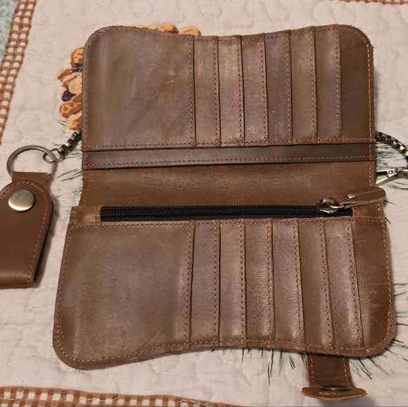 Brown Leather Dragon Embossed Wallet with Chain - Picture 2 of 3